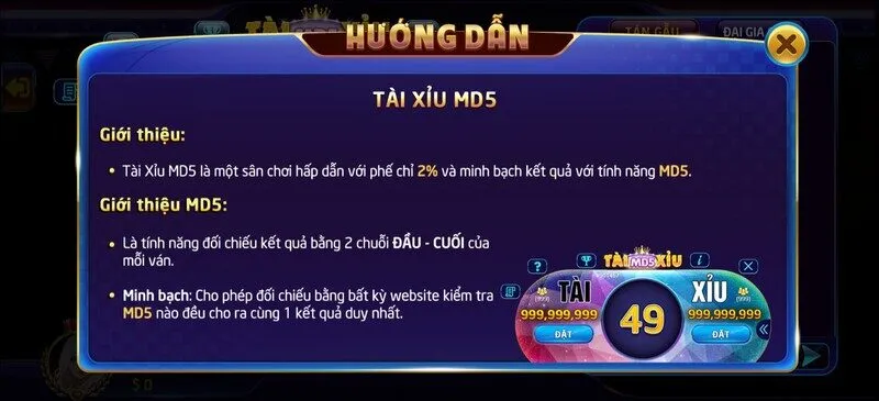 Mã MD5 cho phép người chơi kiểm tra kết quả chơi